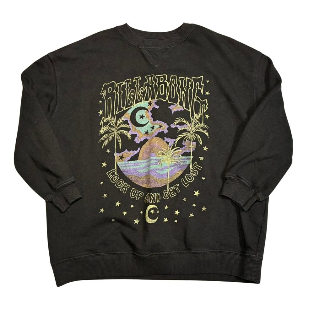 Billabong Kids Graphic Sweatshirt Black Moon Palm Tree Sunset Print Pullover S